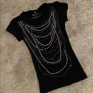 Black tee with rhinestones & stud details.
